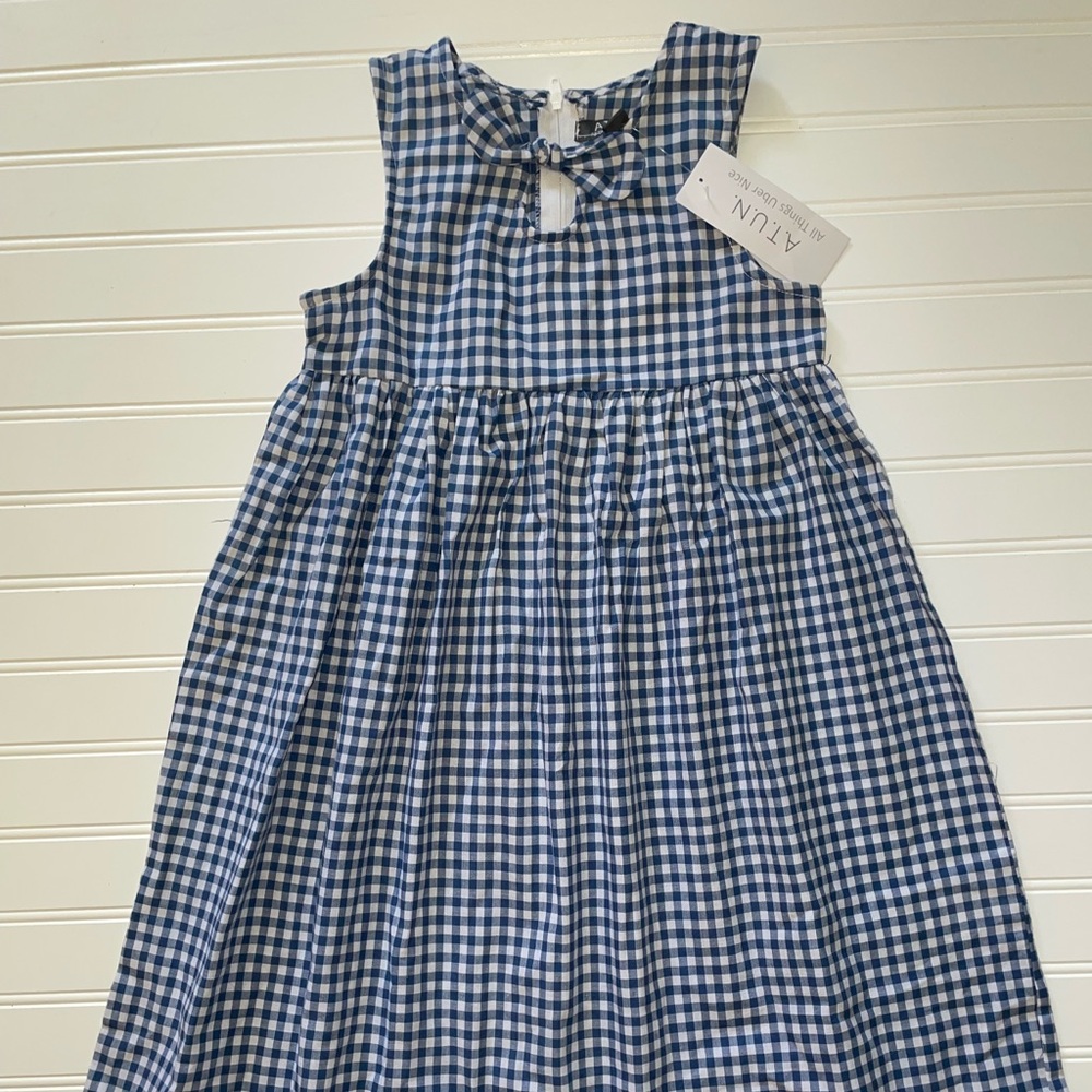 ATUN Blue and White Pleated Sundress Sleeveless Casual